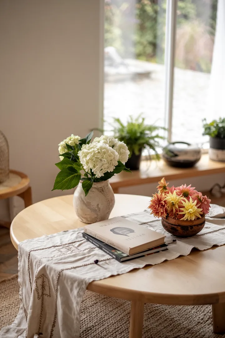 Ein stilvoller Klapptisch dient als praktischer Beistelltisch in einem modernen Wohnraum, ideal für flexible Einrichtungslösungen.