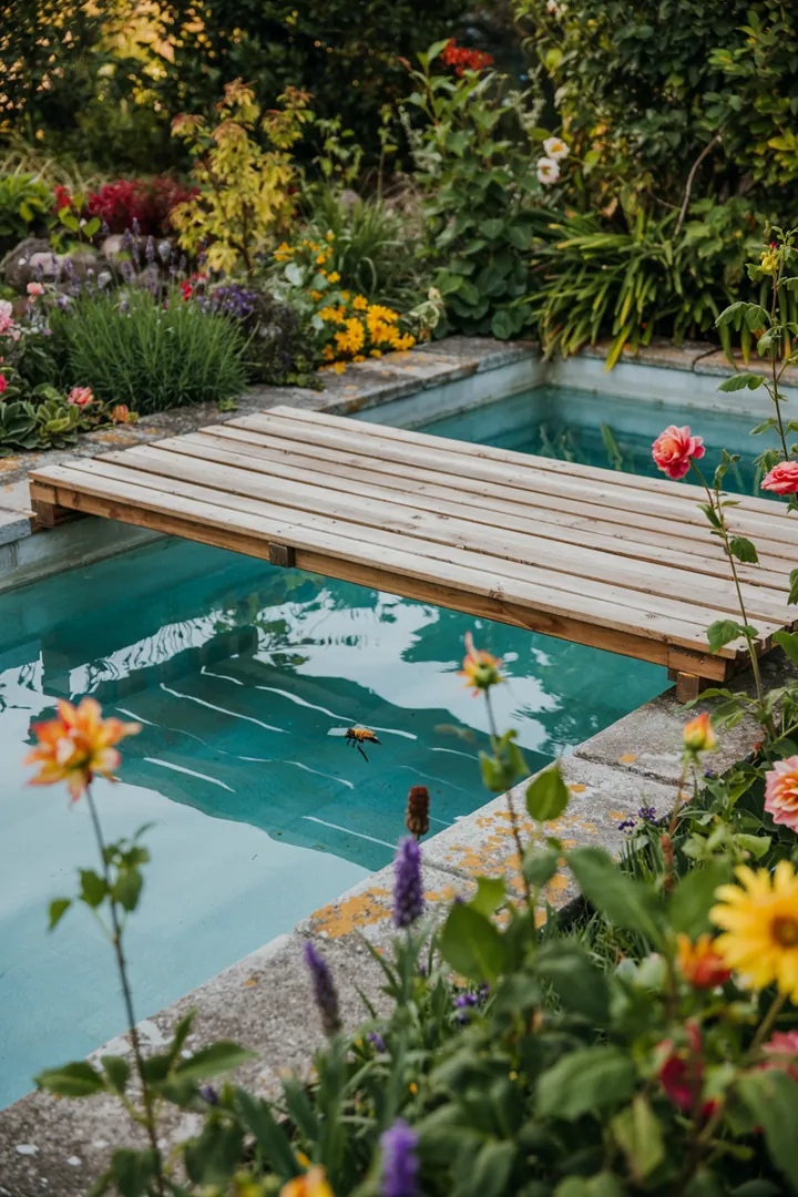 Ein stilvoller Außenbereich mit einem eleganten Wasserbecken, umgeben von einer schützenden Hülle und kreativen DIY-Elementen für die perfekte Entspannung im Garten.