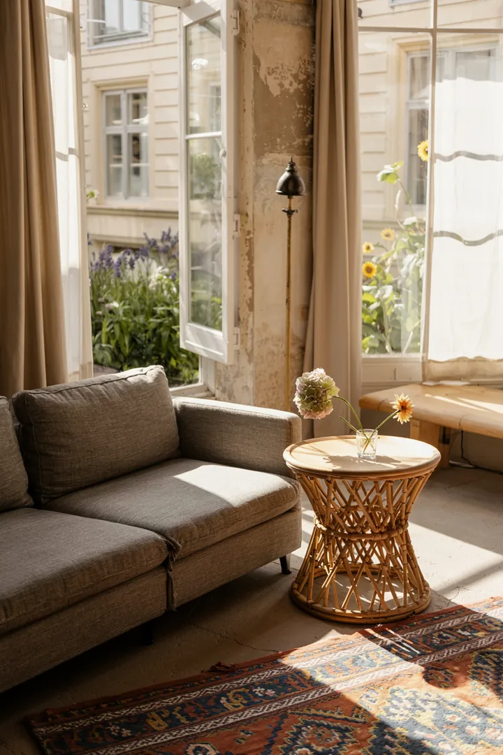 „Gemütliche Einrichtungsideen für das Wohnzimmer mit stilvollen Sitzmöbeln, perfekt für das Dekorieren der ersten Wohnung.“