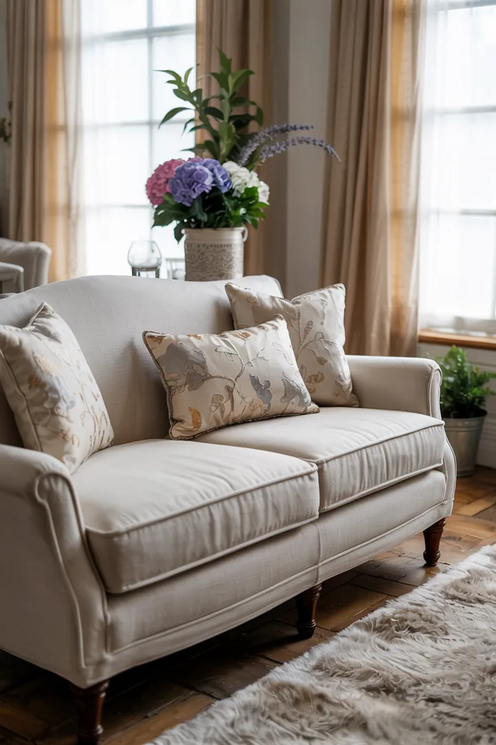 Ein einladendes, weiches Sitzmöbel in sanften Tönen, ideal für gemütliche Abende und entspannte Momente, perfekt für jedes Zuhause.