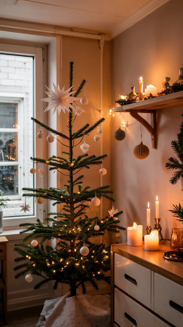 Festliche Winterlandschaft mit farbenfrohen floralen Akzenten, ideal für weihnachtliche und winterliche Dekoration. Ein harmonischer Hintergrund für saisonale Inspiration.