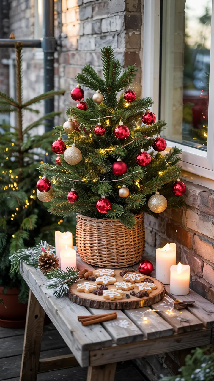 Ein sanftes Licht erhellt den Raum, während ein winziger Nadelbaum in der Ecke festlich leuchtet.