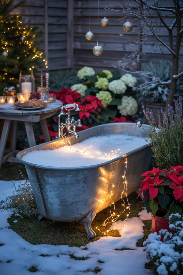 Eine harmonische Arrangement aus natürlichen Materialien, das skandinavische Winterstimmung mit eleganter Weihnachtsdekoration in sanften Farben vermittelt.