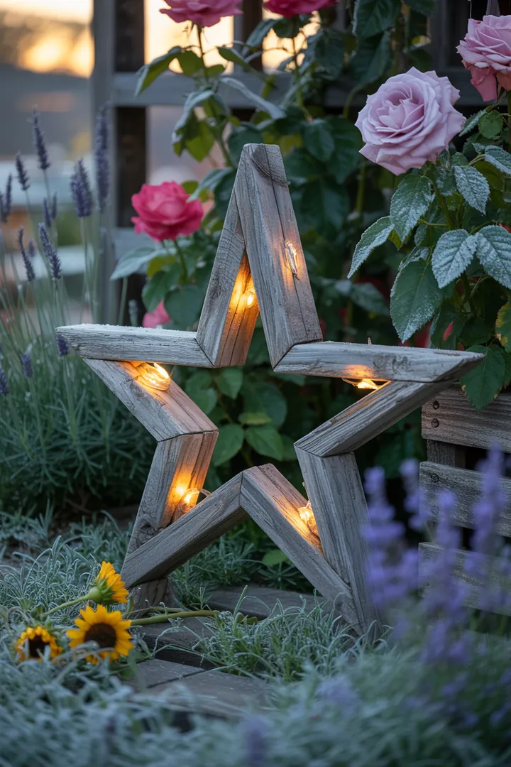 "Handgefertigte, natürliche Dekoration in Sternform aus rustikalem Holz, ideal für festliche Bastelprojekte während der Weihnachtszeit."