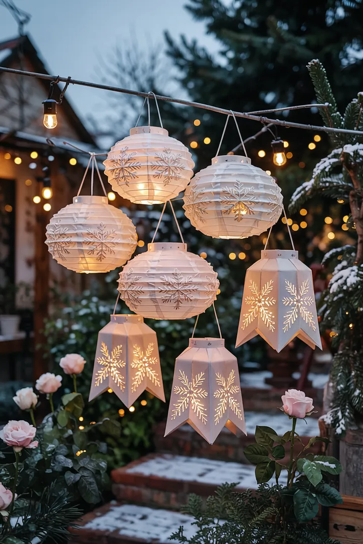 Ein handgefertigtes, leuchtendes Windlicht aus Papier, umgeben von funkelnden, natürlichen Sternenstaub-Elementen – ideal für kreative Bastelprojekte.