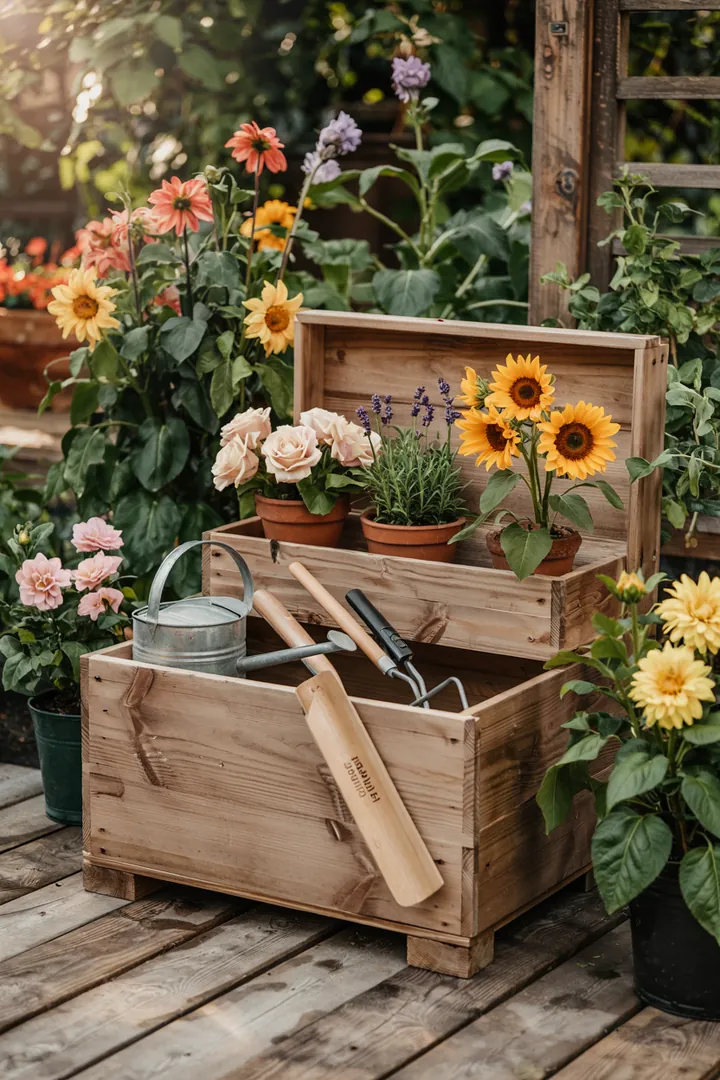 Ein stilvoller Rückzugsort im Freien, ideal zur Aufbewahrung von Geräten und Werkzeugen, perfekt für kreative Projekte im Garten.
