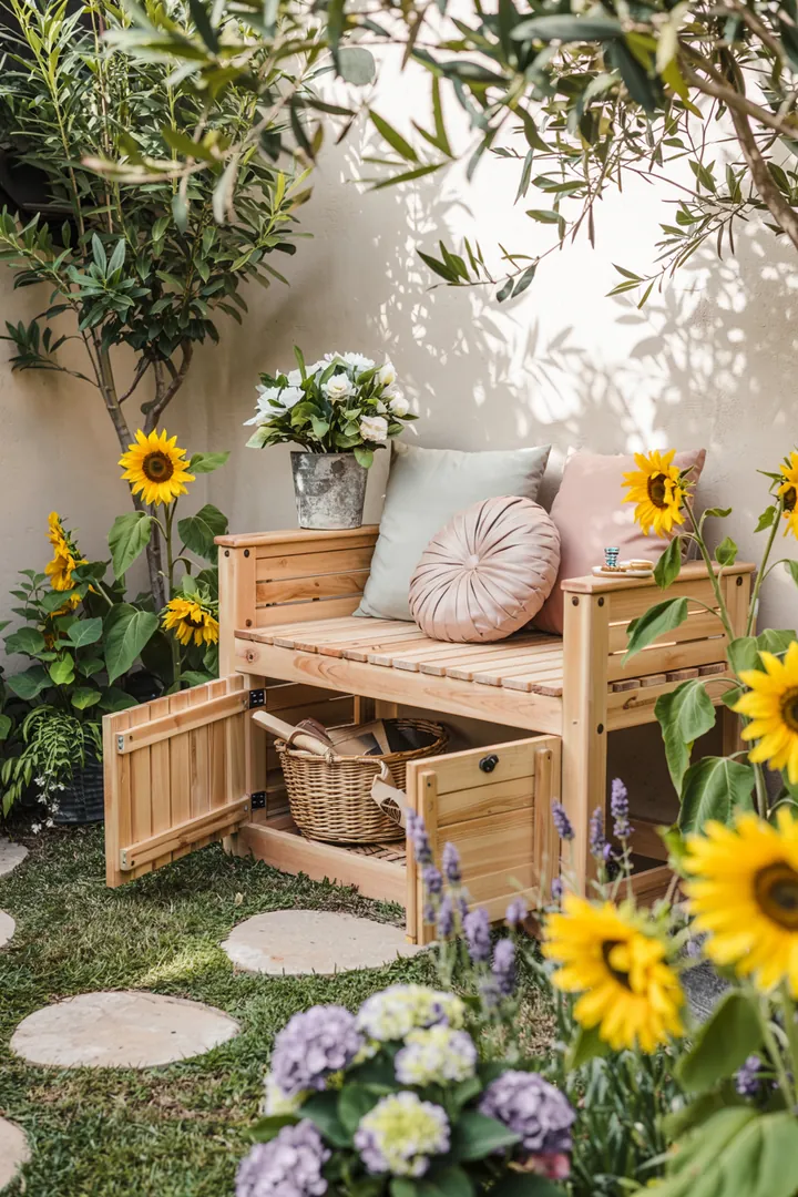 Ein stilvolles, modernes Holzbauwerk in einem gepflegten Außenbereich, ideal für die praktische Aufbewahrung und kreative Gestaltung im Garten.