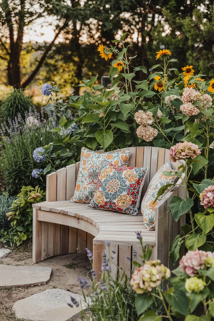 Ein innovatives Gartenmöbelstück mit integriertem Stauraum für Pflanzen und Zubehör, das praktische Lösungen für kleine Gärten bietet.