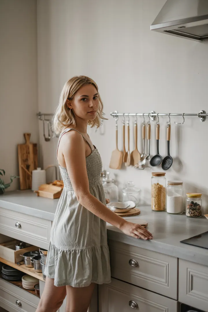 Seitliche Ansicht einer Wandreling neben dem Kochfeld mit magnetischen Gewürzdosen und kleinen Glasfläschchen; heller Dampf im Gegenlicht; Keyword Gewürze aufbewahren.