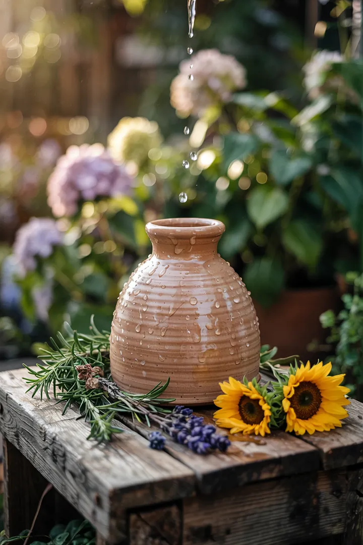 Ein stylischer Wasserspender steht auf einem Tisch, während eine Person sorgfältig die Oberfläche reinigt und für Hygiene sorgt.