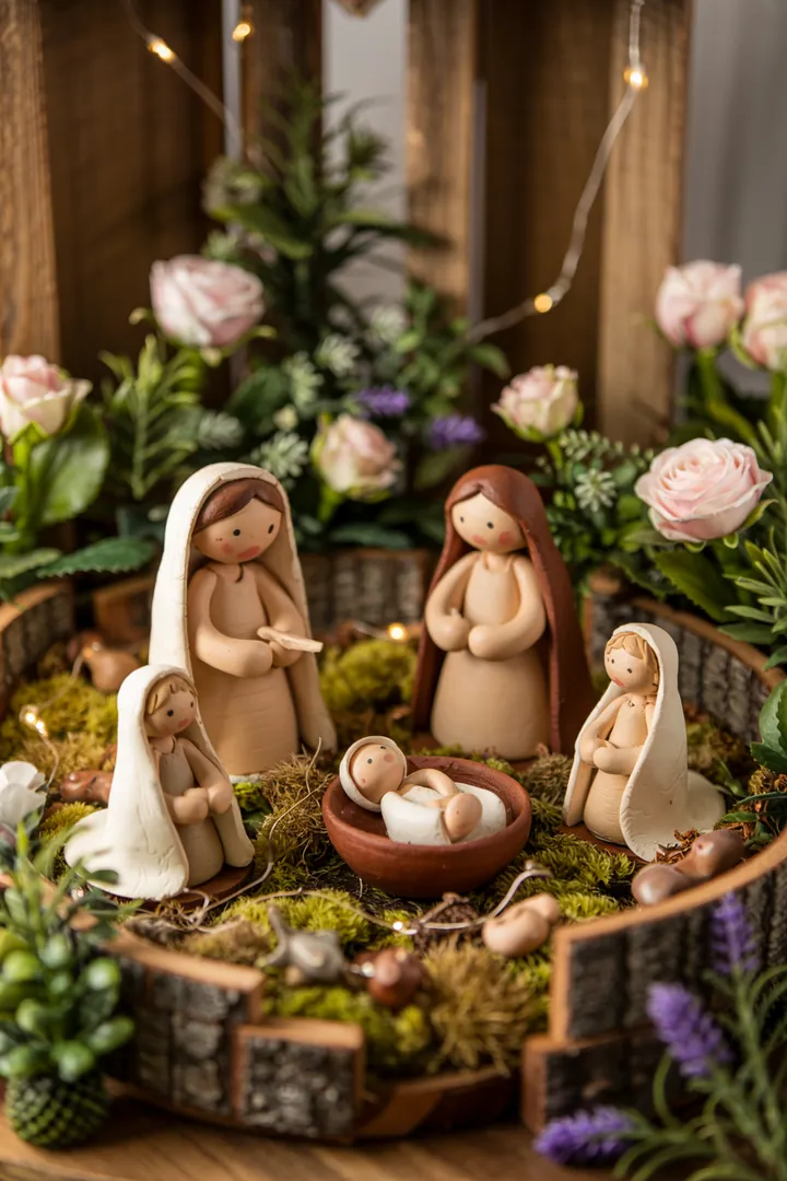 „Detailreiche handgefertigte Weihnachtskrippe mit sanfter Beleuchtung, die das Königskind in seiner Wiege darstellt und die Weihnachtsgeschichte lebendig werden lässt.“