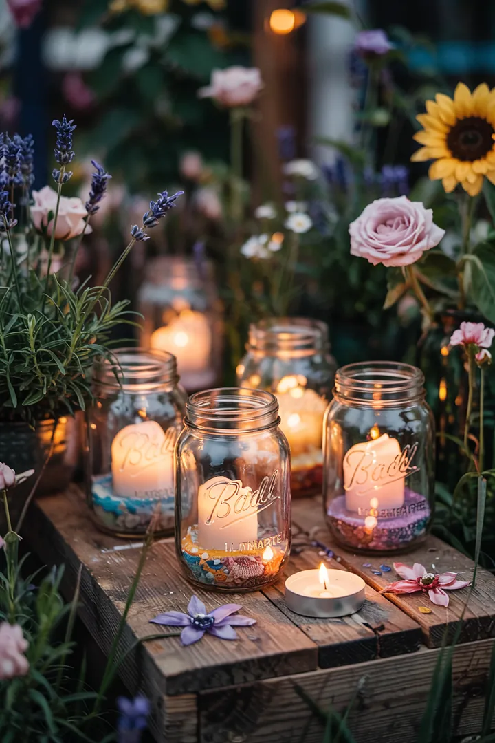 Kreative Gestaltung von Gläsern als stimmungsvolle Lichtquellen, ideal für rustikale Dekoration und persönliche Wohnakzente.