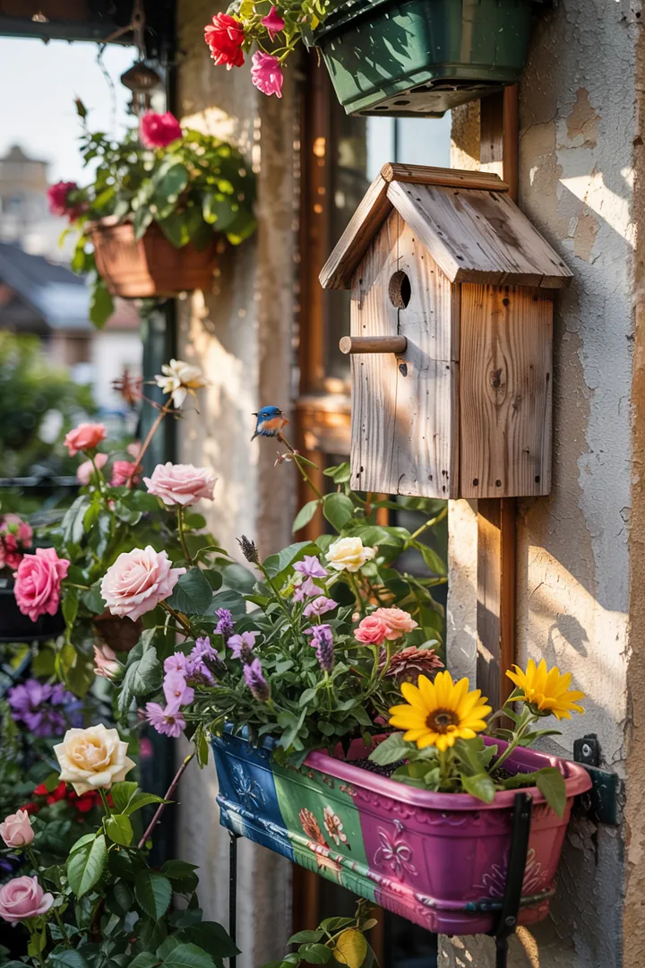 Ein rustikaler Vogelunterschlupf aus Holz, liebevoll in einer grünen Umgebung platziert, bietet Schutz für gefiederte Gäste. Ideal für die Tierbeobachtung.