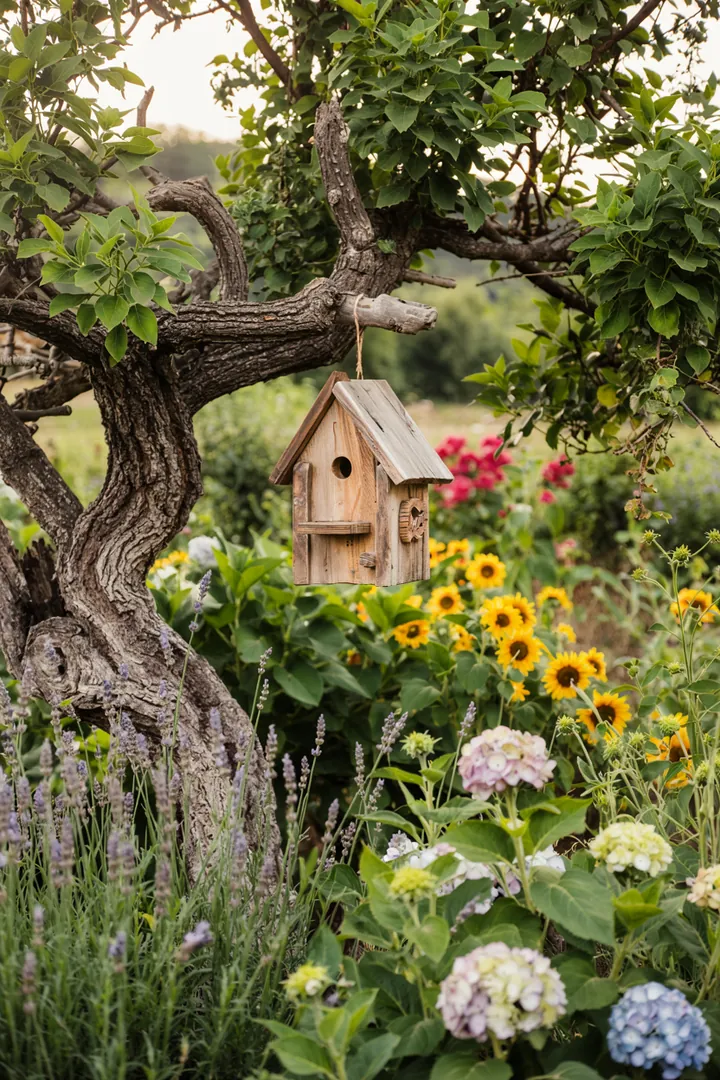 Ein liebevoll gestalteter Unterschlupf für Vögel, der Schutz und einen sicheren Platz für das Brüten bietet. Ideal für naturnahe Gärten.