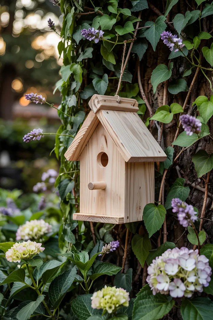 Ein liebevoll gestalteter Rückzugsort für Vögel, der Schutz und Sicherheit bietet, um ihre Jungen aufzuziehen. Ideal für Naturfreunde und Gärtner.