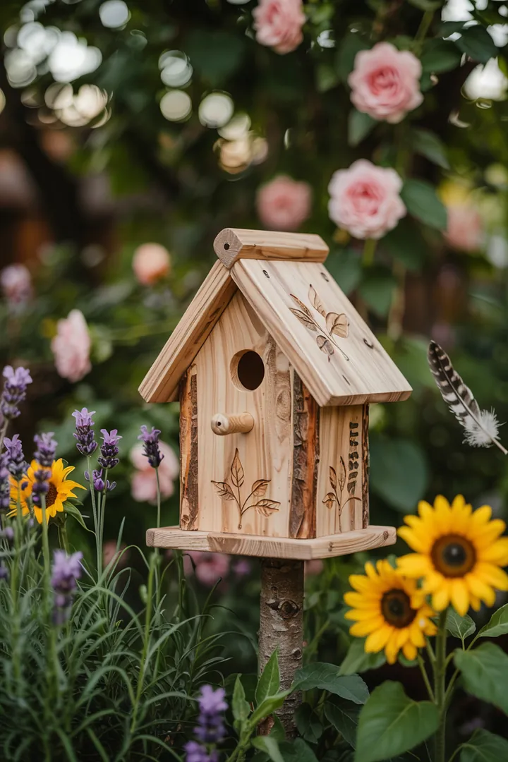 Ein liebevoll gestalteter Nistplatz aus Holz, der Vögeln Schutz und Geborgenheit bietet, um ihre Eier zu legen und ihre Küken aufzuziehen.