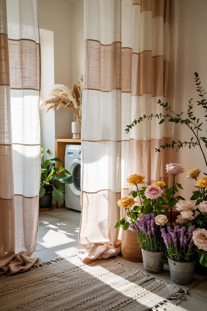 Ein geschmackvoll eingerichteter Flur mit einer clever versteckten Waschmaschine, die den Raum stilvoll ergänzt und Platz spart.