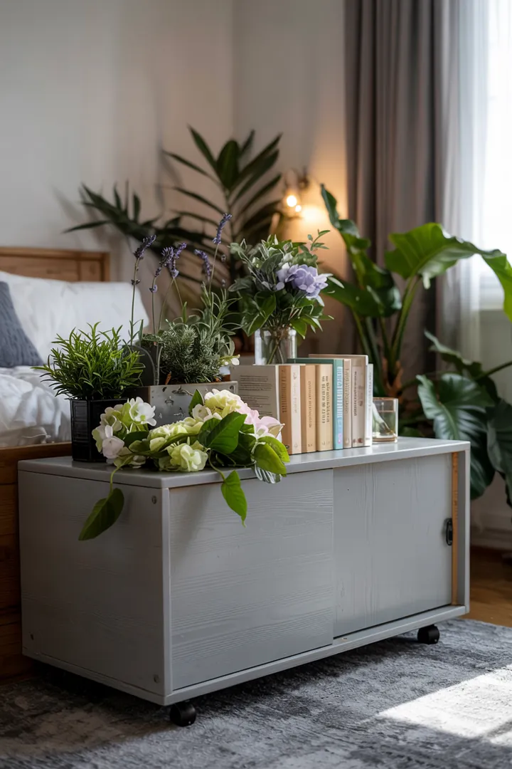 Eine harmonische Raumgestaltung zeigt, wie man ein Haushaltsgerät stilvoll integriert, um den Schlafbereich optisch zu beruhigen und die Waschmaschine im Schlafzimmer geschickt zu verstecken.