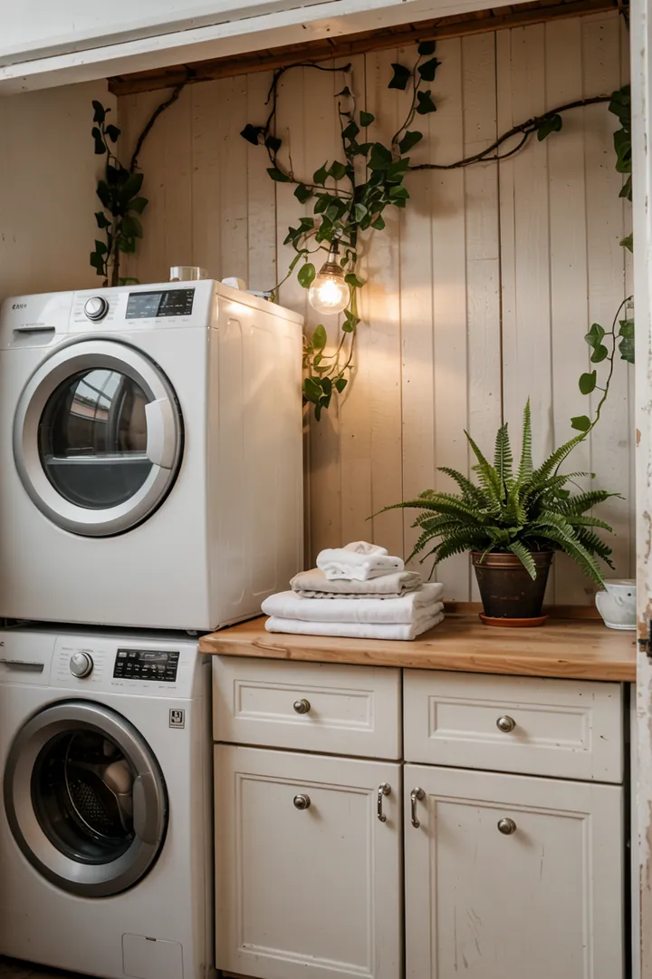 Ein praktischer Raum, in dem ein Haushaltsgerät unauffällig integriert ist, optimal genutzt für Stauraum und Funktionalität.