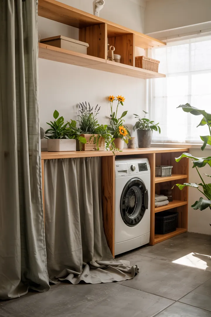 Ein praktischer Stauraum mit einem cleveren Arrangement, wo die Haushaltsgeräte unsichtbar platziert sind, um den Raum optimal zu nutzen.