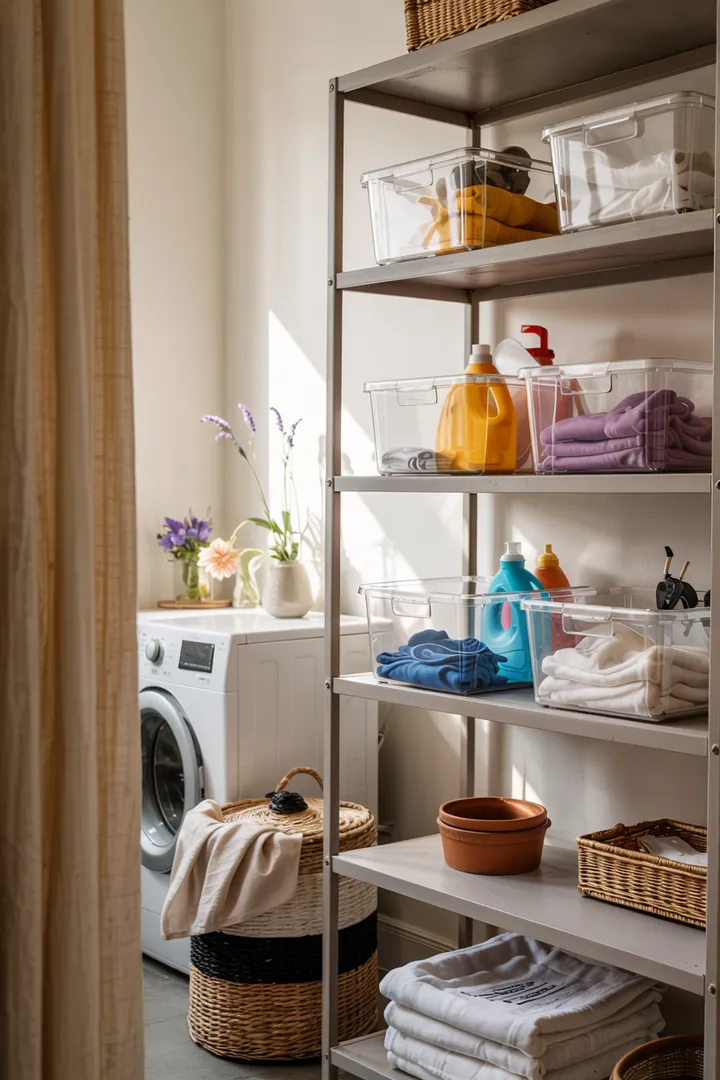 Ein praktischer Stauraum, in dem ein Haushaltsgerät unauffällig integriert ist, um den Raum effizient zu nutzen und ordentlich zu halten.