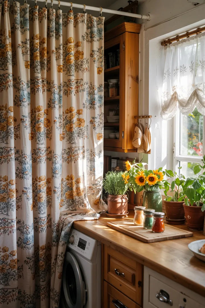 Ein elegantes Sideboard in der modernen Küche, das geschickt die Waschmaschine integriert und für einen aufgeräumten Look sorgt.