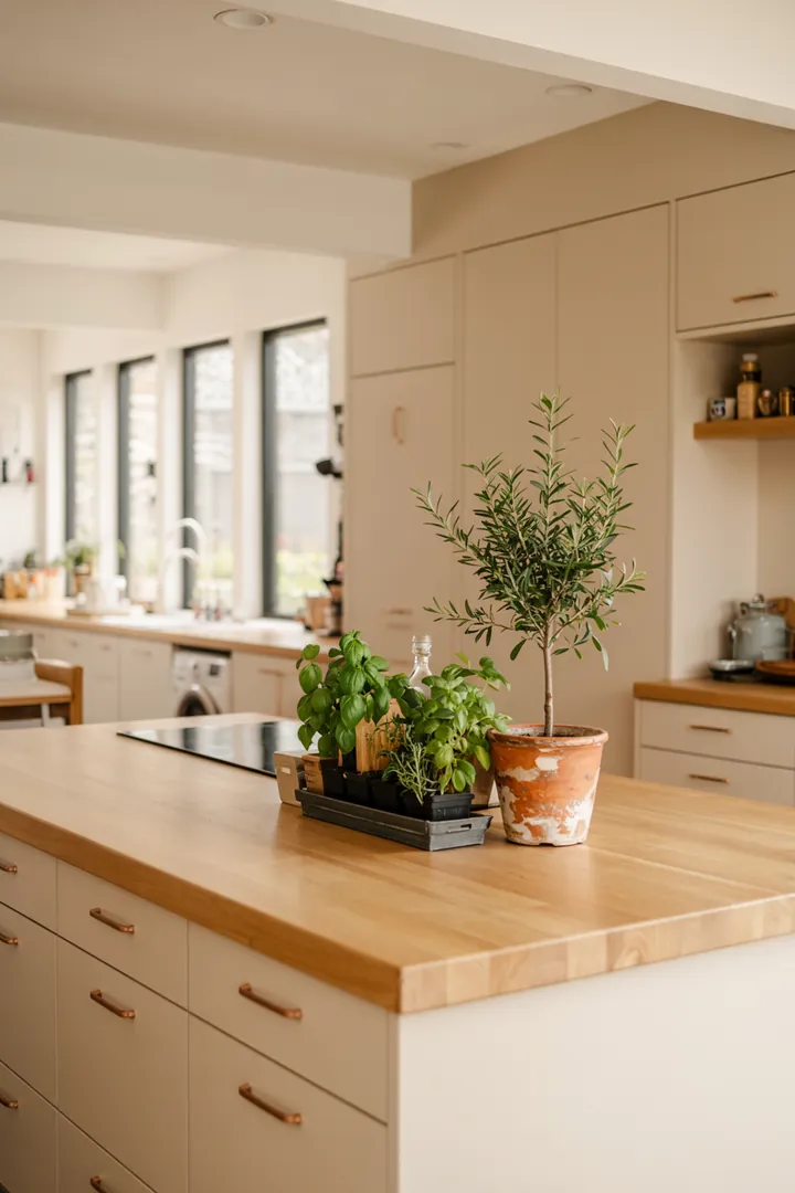 Ein clever gestalteter Raum, in dem eine Haushaltsmaschine unauffällig in einem kleinen Bereich integriert ist, ideal für platzsparende Lösungen.