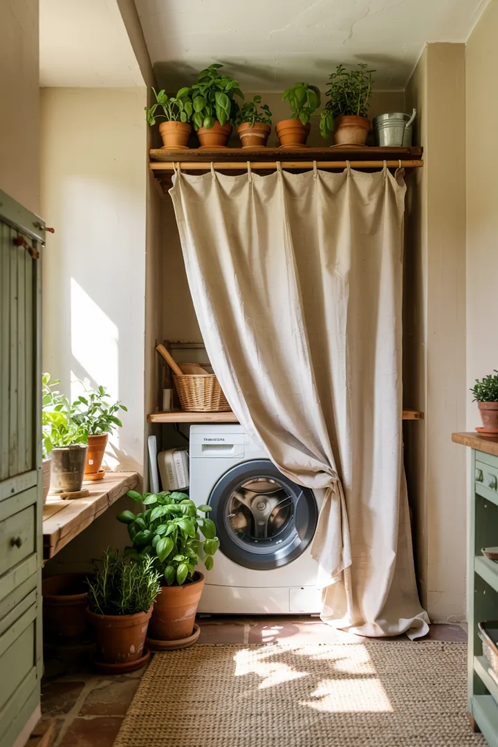 Ein clever gestalteter Raum, in dem ein Haushaltsgerät unauffällig integriert ist, um Platz zu sparen und den Alltag zu erleichtern.