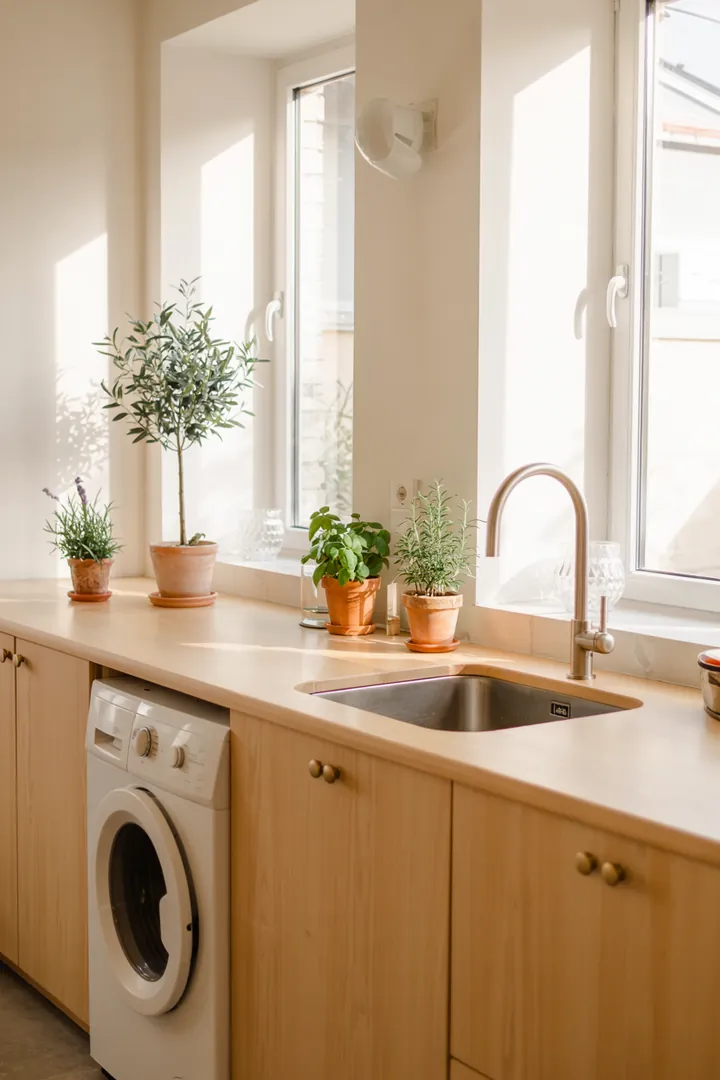 Ein elegantes, platzsparendes Design, das ein Haushaltsgerät-Paar in vertikaler Anordnung zeigt, ideal für kleine Räume.