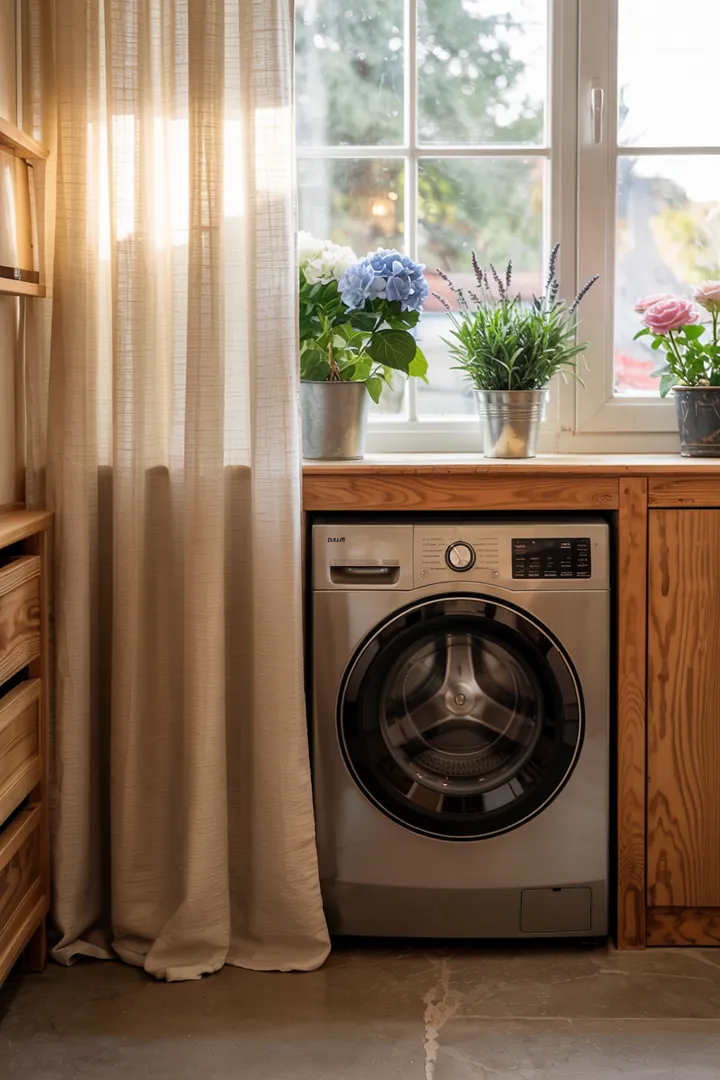 Eine innovative Lösung zur eleganten Integration eines Haushaltsgeräts in die Wohnumgebung, um die Sicht auf die Geräte zu minimieren und einen harmonischen Raum zu schaffen.