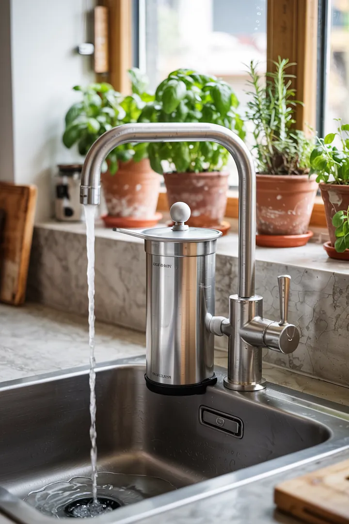 Ein elegantes Sanitärgerät, das sauberes Wasser durch ein integriertes Reinigungssystem leitet, sorgt für frisches Trinkwasser in jedem Haushalt.