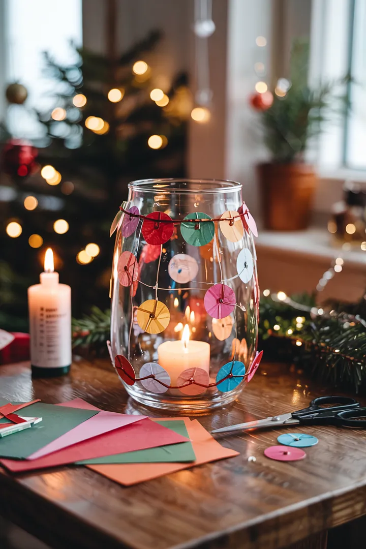 Selbstgemachte dekorative Gläser für festliche Beleuchtung, ideal für die Weihnachtszeit und kreative Teelichtideen. Perfekt für DIY-Projekte!