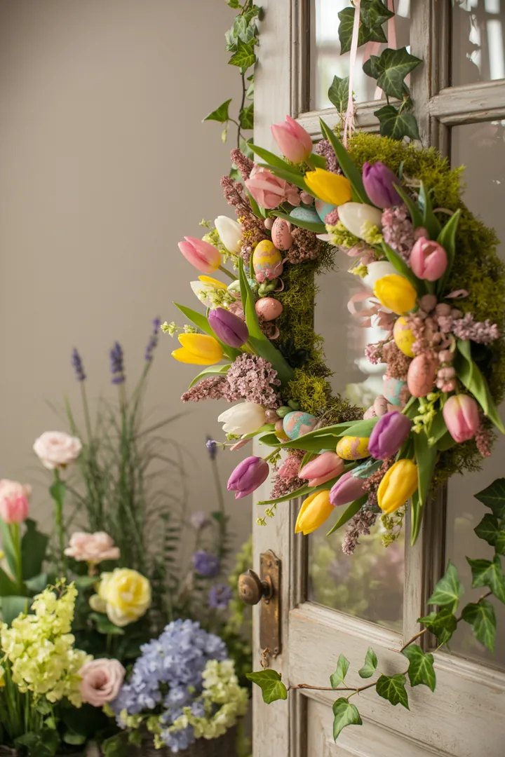 Bunte Frühlingskränze und kreative Türdekorationen verleihen dem Garten lebendige Akzente, während zarte Blumenarrangements und farbige Accessoires eine fröhliche Atmosphäre schaffen. Upcycling-Elemente und saisonale Deko sorgen für individuellen Charme im Freien.