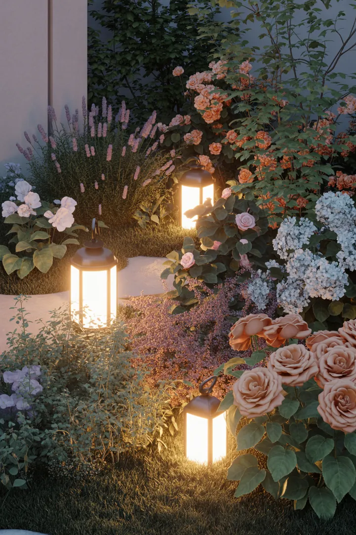 Bunte Frühlingskränze als kreative Türdekorationen für den Garten, umgeben von lebendigen Pflanzen und stilvollen Accessoires, die das Outdoor-Ambiente in frischem Glanz erstrahlen lassen.