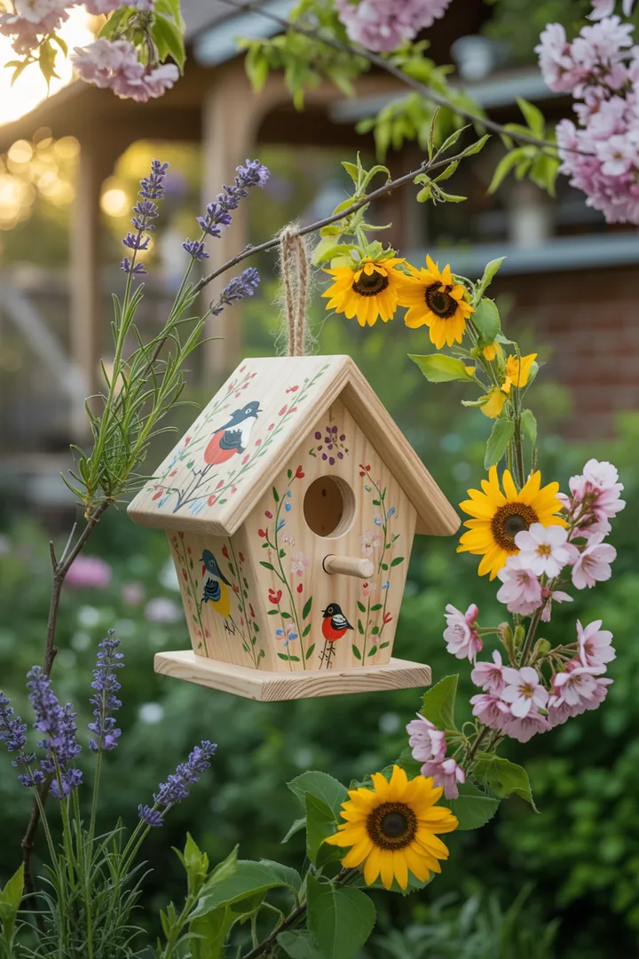 Frühlingserwachen im Garten: Bunte Kränze und kreative Türdekorationen, kombiniert mit stilvollen Pflanzgefäßen und fröhlichen Textilien, verleihen jedem Außenbereich lebendige Akzente.