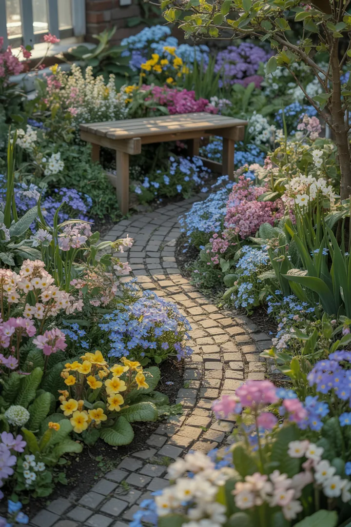 Bunte Frühlingskränze aus frischen Blumen schmücken die Eingangstür, während stilvolle Pflanzgefäße und fröhliche Outdoor-Textilien den Garten in ein blühendes Paradies verwandeln.
