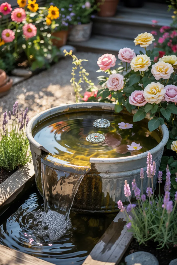 Frühlingshafte Außendekoration mit bunten Kränzen, lebendigen Pflanzenarrangements und stilvollen Accessoires, die den Garten aufblühen lassen.