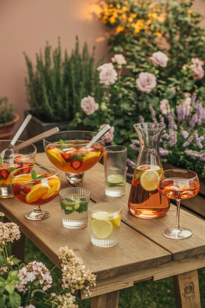 Fröhliche Frühlingsatmosphäre mit pastellfarbenen Dekorationen, einladenden Sitzbereichen und stimmungsvoller Beleuchtung für eine unvergessliche Gartenfeier. Ideen für Spiele, ein Buffet im Freien und kreative Einladungen.