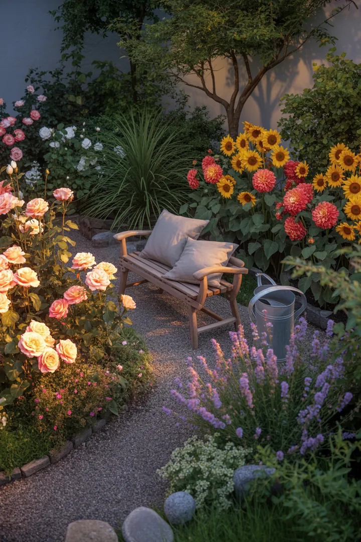 Frühlingserwachen im Garten: Erste Pflanzen sprießen, Möbel werden hervorgeholt, und die Natur blüht auf. Ein lebendiger Außenbereich lädt zum Genießen ein.