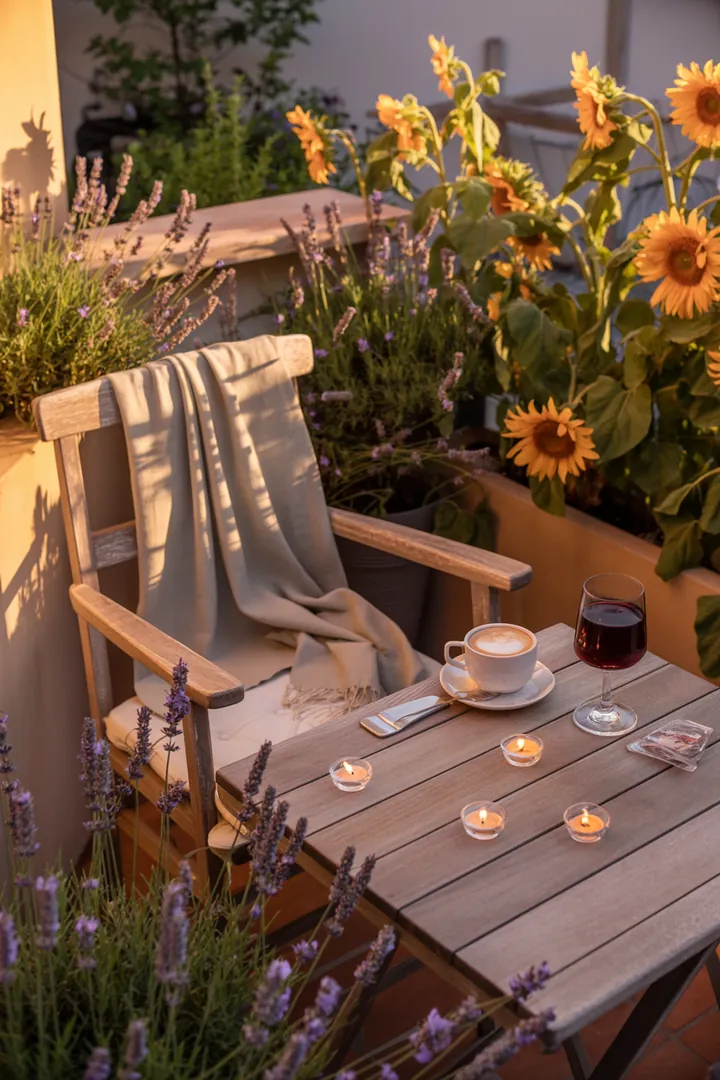 Frühlingserwachen im Garten: Knospen sprießen, frische Farben blühen auf, während Gartenmöbel bereit für gesellige Stunden im Freien sind.
