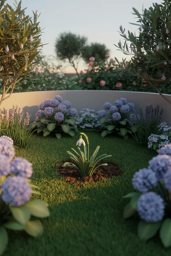 Frühlingserwachen im Garten mit ersten bunten Blüten, frischen Outdoor-Möbeln, und einem einladenden Ambiente für gesellige Abende im Freien.