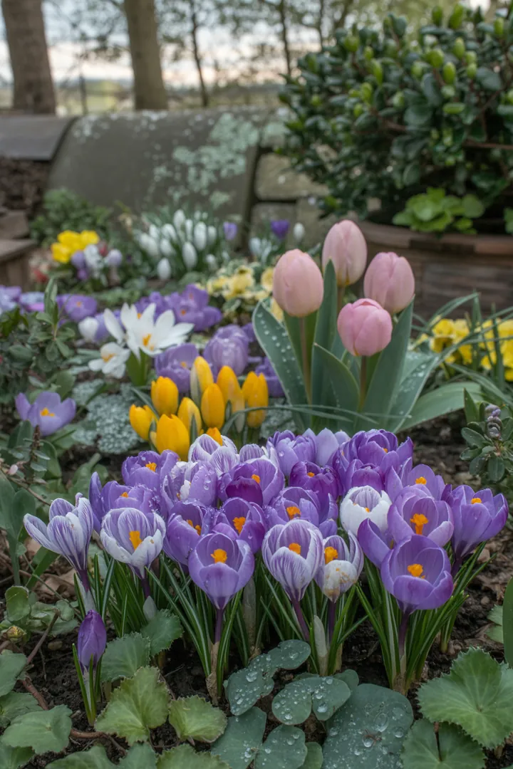 Frühlingserwachen im Garten: Lebendige Farben, frische Pflanzen und die Rückkehr von Tieren, während gemütliche Möbel für entspannte Stunden im Freien bereitstehen.