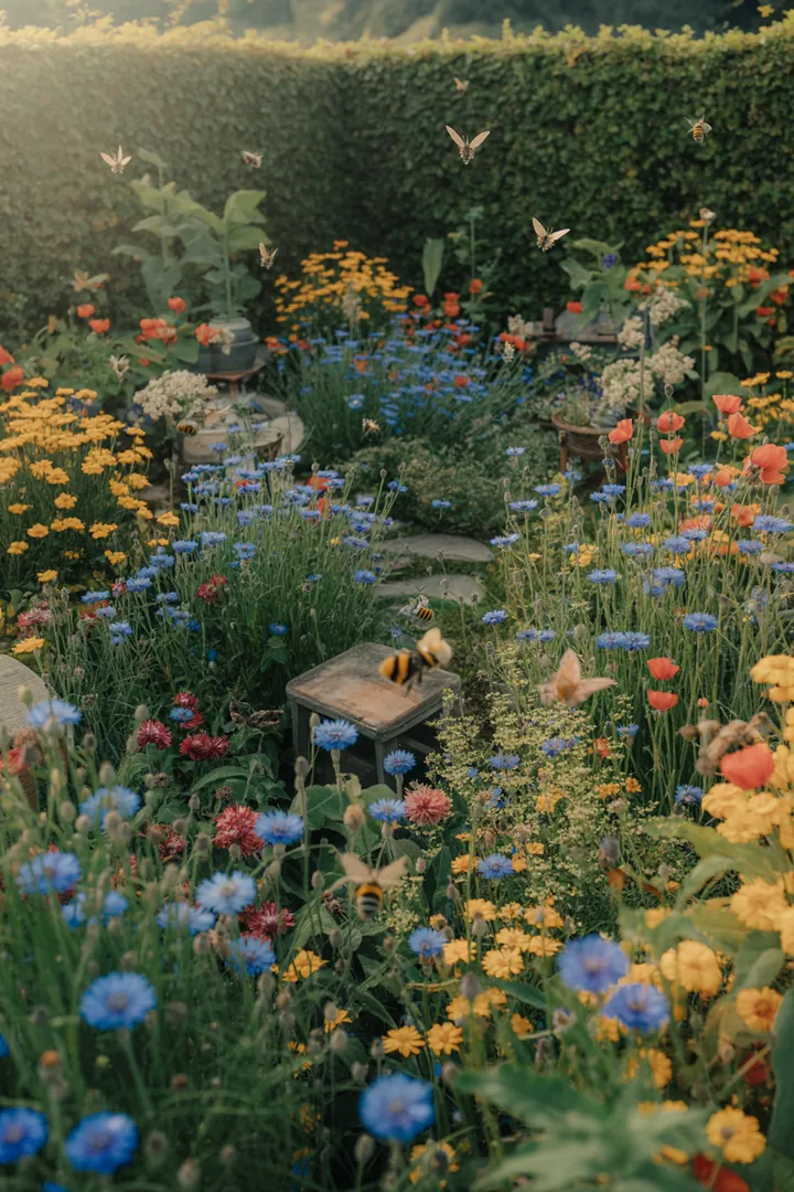 Bunt blühende Pflanzenarrangements für kleine Außenbereiche, kreative Sitzgelegenheiten und umweltfreundliche Gestaltungsideen für optimale Frühlingspflege und -struktur.