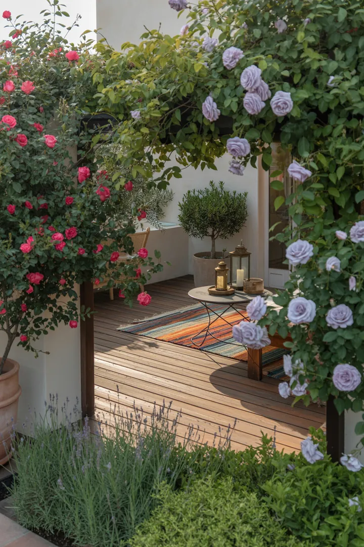 Frühlingserwachen im Garten: Bunte Beete mit blühenden Pflanzen, einladende Sitzbereiche, harmonische Strukturen und tierfreundliche Pflanzenideen für eine blühende Oase.