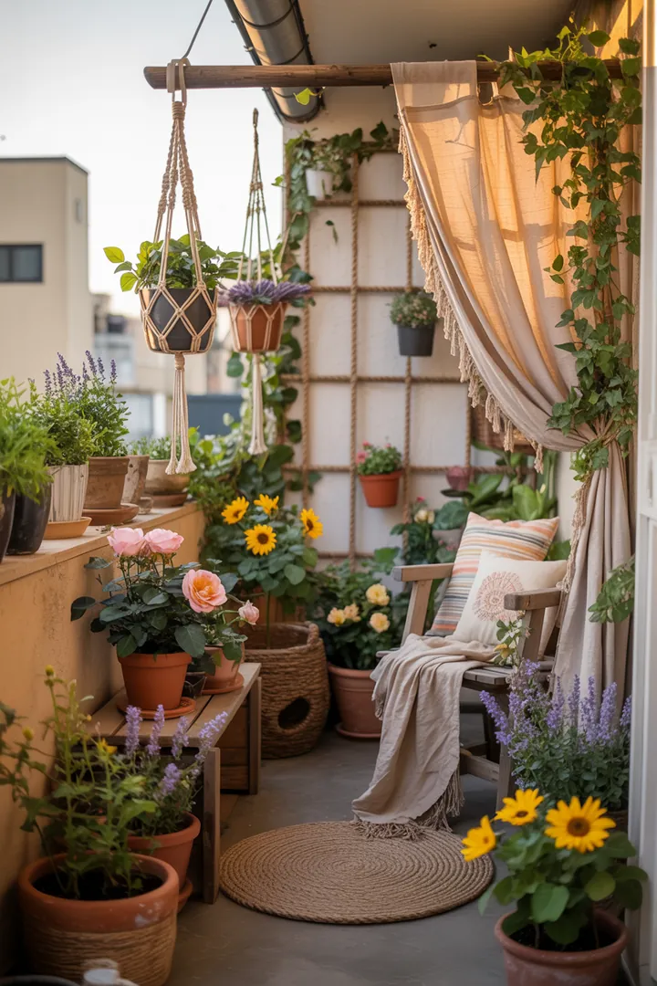 Bunt blühende Pflanzen für kleine Außenbereiche, harmonische Farbspiele im Frühling, innovative Gestaltungsideen für gemütliche Ecken und umweltfreundliche Bepflanzungskonzepte.