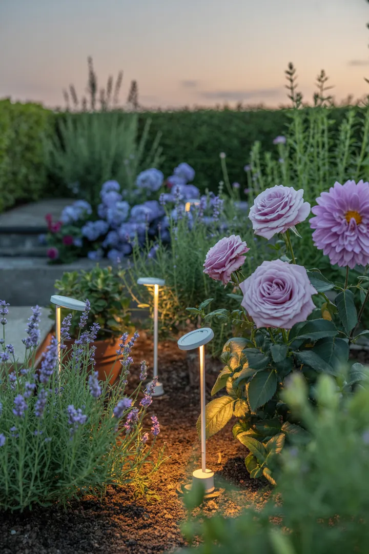 Bunte Frühlingslandschaft mit vielseitigen Pflanzenarrangements und einladenden Sitzbereichen, die nachhaltige Lebensräume für Tiere fördern und frisches Grün für kleine Gärten bieten.