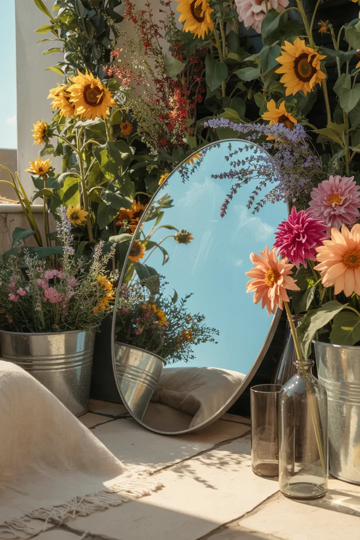 Bunt blühende Pflanzenarrangements für kleine Gärten im Frühling, kreative Sitzbereiche und strukturierte Beete, die Natur anziehen und schnell wachsen.