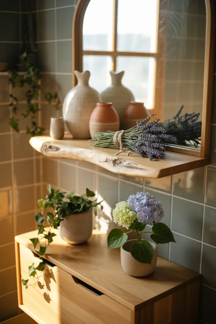 Ein stilvolles Wandregal aus Holz, das mit dekorativen Kisten gefüllt ist, bietet praktischen Stauraum und verleiht jedem Raum eine moderne Note.