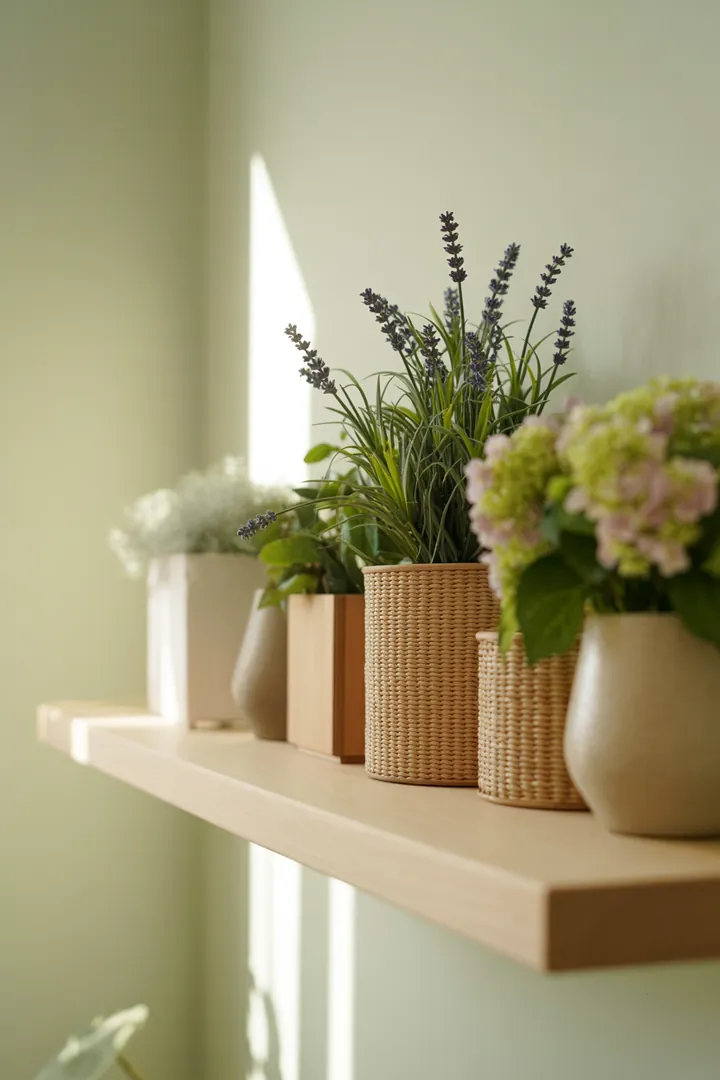 Ein stilvolles Wandregal aus Holz, das dekorative Kisten beherbergt und zusätzlichen Stauraum in einem modernen Raum bietet.