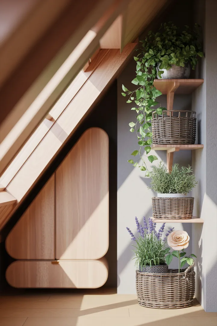 Ein stilvolles Wandregal aus Holz, das mit dekorativen Kisten gefüllt ist und zusätzlichen Stauraum in einem modernen Raum bietet.